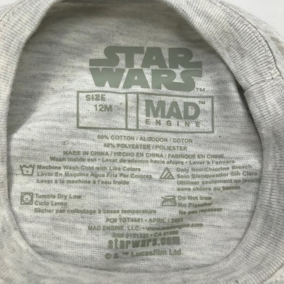 Mad Engine Star Wars Boy's Short Sleeve Pullover Shirt 12 Month Gray New - Picture 6 of 12